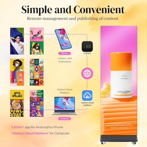 80′′ P1.86 Flexible Spliceable LED Poster Display – USB Plug-and-Play, Mobile & PC Remote Control, Digital Signage Advertising Screen (Silver, 1-Pack)