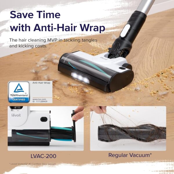 Cordless Vacuum Cleaner, Stick Vac with Tangle-Resistant Design, Up to 50 Minutes, Powerful Suction, Rechargeable, Lightweight, and Versatile for Carpet, Hard Floor, Pet Hair, LVAC-200