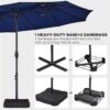 15 ft Large Patio Umbrella with Solar Lights Double-Sided Outdoor Rectangle Market Umbrellas with 36 LED Lights/Base Included/Easy Crank for Patio Garden Yard Pool Lawn, Brown