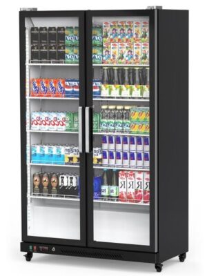 Commercial Refrigerator, Glass Door with LED Lighting – Upright Beverage Display Cooler for Home, Store, Gym, or Office, Featuring Double Swing Doors and 39 cu.ft