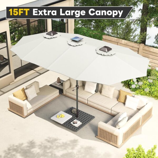 00b3a9994e33410e8cee4b60e25c8534 15ft Patio Umbrella with Solar Lights, Large Double Umbrella Outdoor, Rectangle 180”x106” Umbrellas with 156 PCS LED Lights and Crank Handle for Backyard Deck Pool Shade in Black(1.9′′ Pole)