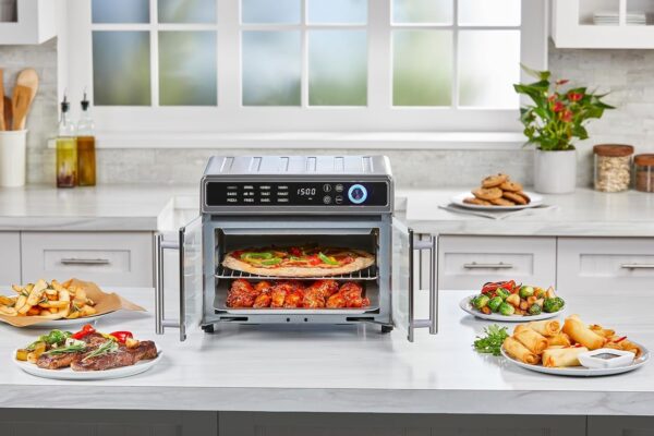Crisp ‘N Bake Air Fryer Toaster Oven Combo, 12 in 1 Countertop Convection Oven Cooks Food Fast, Fits a Whole Pizza or 6 Toast Slices, French Doors with Stainless Steel Finish