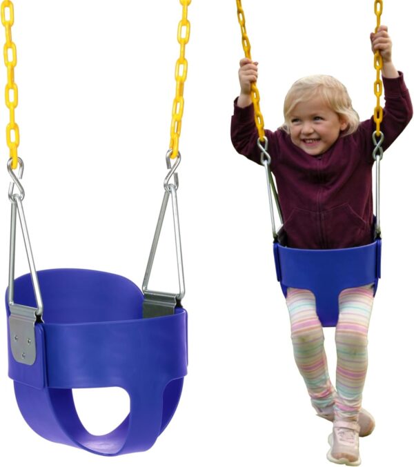 Eastern Jungle Gym Heavy-Duty High Back Full Bucket Toddler Swing Seat | Coated Swing Chains Fully Assembled | Green Swing Set Accessory
