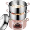 Bear Electric Food Steamer,Stainless Steel Digital Steamer, 3 tier 8L Large Capacity Vegetable Steamer