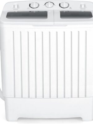 Portable Washing Machine, Twin Tub 20 Lbs Capacity, Washer(12 Lbs) and Spinner(8 Lbs), Durable Design, Timer Control, Compact Laundry Washer for RV, Apartments and Dorms, Grey+White
