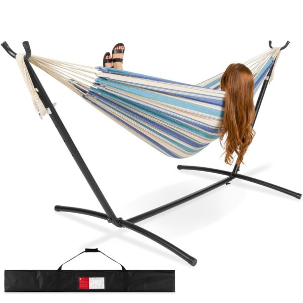 02e1d03fd25743979409c0f66a655328 2-Person Brazilian-Style Double Hammock w/ Carrying Bag and Steel Stand