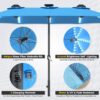 15ft Patio Umbrella with Solar Lights, Large Double Umbrella Outdoor, Rectangle 180”x106” Umbrellas with 156 PCS LED Lights and Crank Handle for Backyard Deck Pool Shade in Black(1.9′′ Pole)
