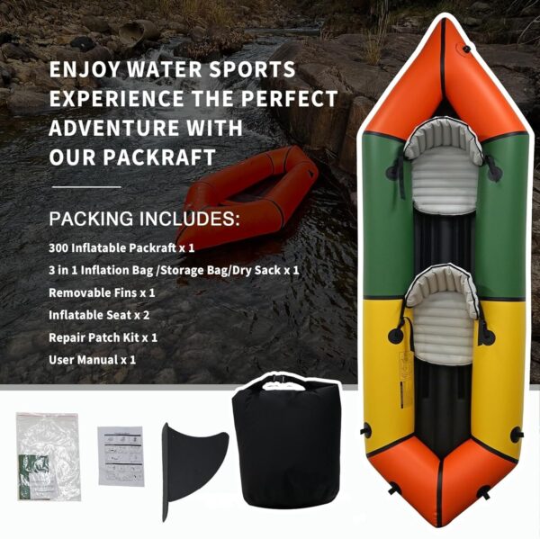 030b8c42dcaf41028c78d8bc76e07039 Lightweight Packrafts, TPU Inflatable Kayak for Flat Water Rafting Camping Trip/Fishing/Water Adventures 1 Person/2 Person Packraft, 330lb/660lb Weight Capacity