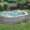 Bestway Oval Above Ground Pool Set (10′ x 6’7′′ x 33′′)| Includes Filter Pump & ChemConnect Dispenser