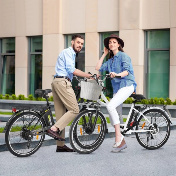 03e966d5a8ed440cb176633acc3f4f8f 350W Electric Commuter Bike for Adults, 26′′ Cruiser Ebike with 36V 12.5AH Removable Battery, Shimano 6-Speed, Dual Shock Absorber, Basket