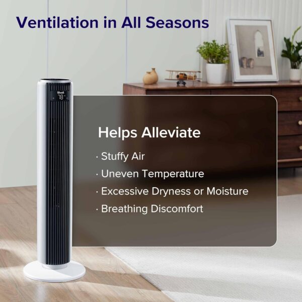 03efecff70524fb68e4ae92c9a37a4d8 LEVOIT Tower Fan for Bedroom, Standing Fan that Blows Cold Air for Home, 28dB Quiet for Sleep, Remote, 90° Oscillation, 12H Timer, 25ft/s Velocity, 5 Speeds, 4 Modes, Bladeless 36 inch, White