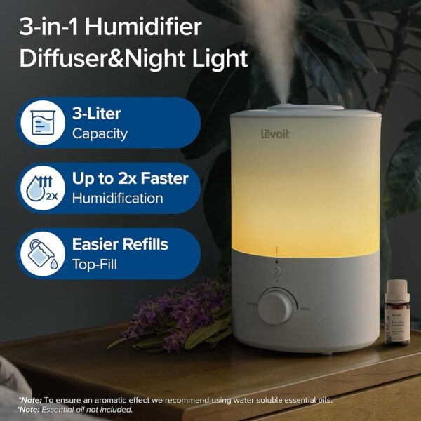 Humidifiers for Bedroom Baby, Sprout Evaporative with Dual Filters for Air & Water, Separate Sensor, Adjustable No Blue Nightlight, Auto Dry, Smart Control & Alexa, Auto Mode, 3.8L Tank for 36H