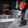 Demolition Jack Hammer, 1350 BPM Concrete Breaker 6pcs Chisels Bit Chipping with Case, 2200W Electric Jackhammer Heavy Duty, Black