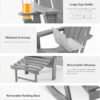 Folding Adirondack Rocking Chair,4-in-1 Multifunctional Patio Chair with Retractable Ottoman, Outdoor Chair Wood Texture, Lawn Chair for Porch, Backyard, Pool(Grey)