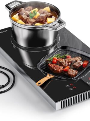 Induction Cooktop 2 Burners, 12 Inch Bulit-in & Countertop Induction Stove with Plug 110V-120V, 9 Power Levels Electric Stove 1800W, Child Lock, Timer, Touch Control for Fast Cooking