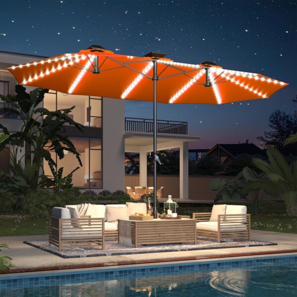 0492893fcdf543639e5ef9c21cca3523 15ft Patio Umbrella with Solar Lights, Large Double Umbrella Outdoor, Rectangle 180”x106” Umbrellas with 156 PCS LED Lights and Crank Handle for Backyard Deck Pool Shade in Black(1.9′′ Pole)