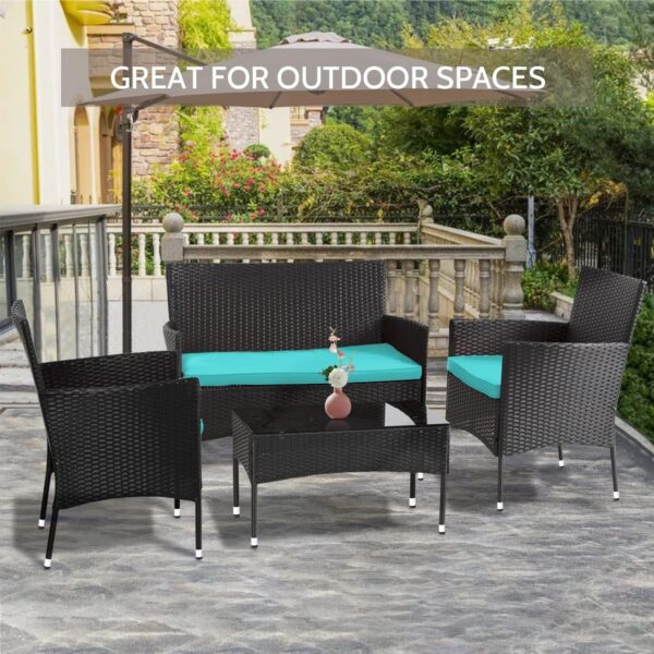 Patio Furniture Set 4 Pieces Outdoor Rattan Chair Wicker Sofa Garden Conversation Bistro Sets for Yard (Brown)
