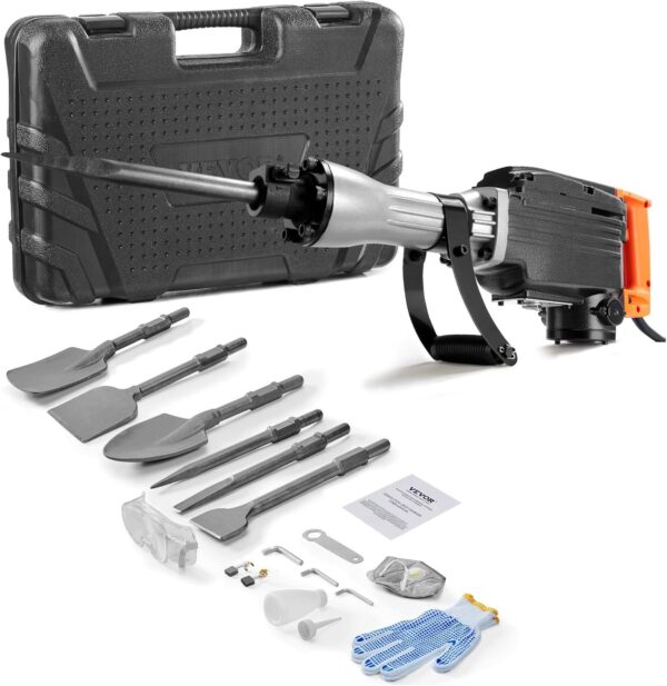 Demolition Jack Hammer, 1350 BPM Concrete Breaker 6pcs Chisels Bit Chipping with Case, 2200W Electric Jackhammer Heavy Duty, Black