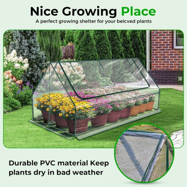 Land Guard 6x3x1ft Galvanized Raised Garden Bed with Waterproof Cover Small Mini Portable Antifreeze Greenhouse Kit for Metal Planter Box with 2 Huge Roll-up Zipper Door Window