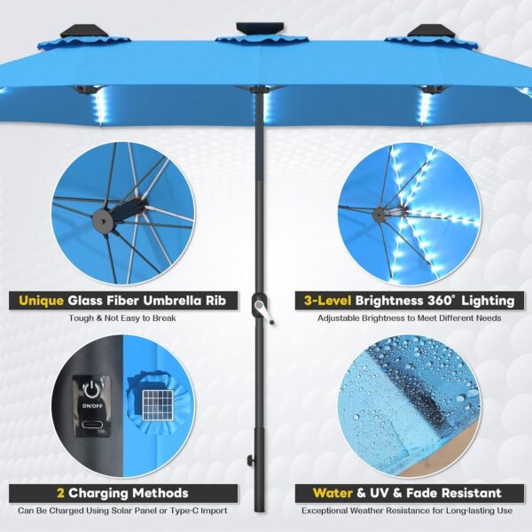 04fec74fa1c944fba9a55683adf9da1b 15ft Patio Umbrella with Solar Lights, Large Double Umbrella Outdoor, Rectangle 180”x106” Umbrellas with 156 PCS LED Lights and Crank Handle for Backyard Deck Pool Shade in Black(1.9′′ Pole)