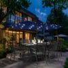 15 ft Large Patio Umbrella with Solar Lights Double-Sided Outdoor Rectangle Market Umbrellas with 36 LED Lights/Base Included/Easy Crank for Patio Garden Yard Pool Lawn, Brown
