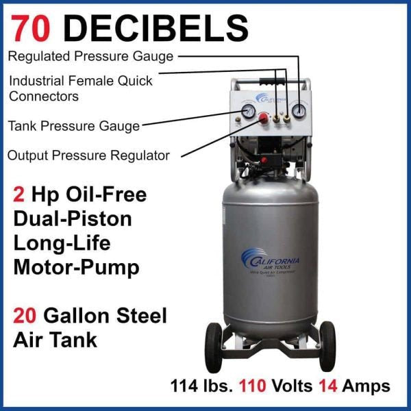 California Air Tools 20020 20 Gal. 2.0 HP Ultra Quiet and Oil-Free Electric Air Compressor