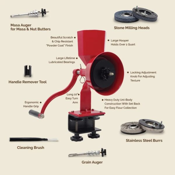 Grain Mill Red Miracle Primary Deluxe Dry and Oily grain – Kitchen flour mill, wheat stone mill