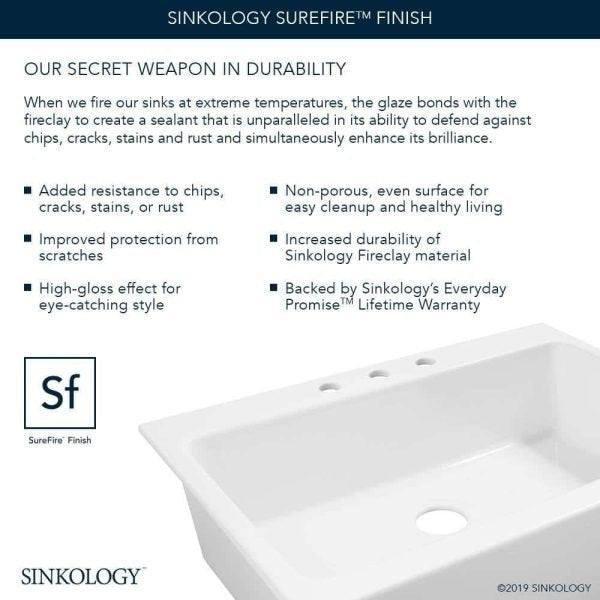 060ff9ddc3c3485f92f3d1ee869a7407 SINKOLOGY Josephine 34 in. 1-Hole Quick-Fit Farmhouse Apron Front Drop-in Single Bowl Crisp White Fireclay Kitchen Sink