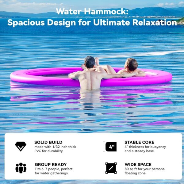 061b7631645847f18d1cc8454402b66c Round Inflatable Floating Dock, Sunchill Float Ring, Hammock Tanning Pool with 4in Woven Fabric, Manual Pump for 1-2 Min Quick Inflate/Deflate, Fits 2-8, Ideal for Lakes, Pools, Oceans