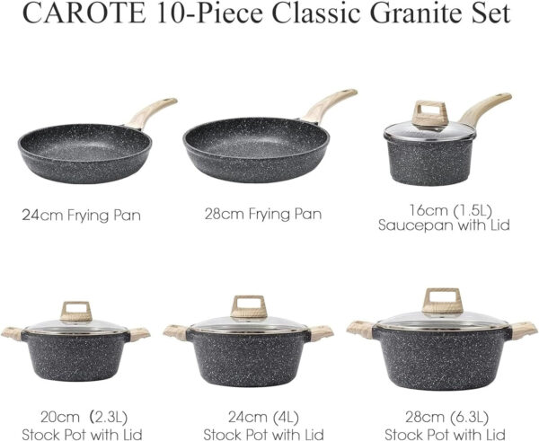 22pcs Pots and Pans Set Nonstick, Cookware Set White Granite Induction Kitchen Cooking Set w/Frying Pans & Saucepans& Grill Pan(PFOS, PFOA Free)