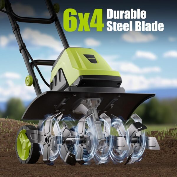 Electric Tiller, YERYORK 15-Amp 18-Inch Width 9-Inch Depth Corded Tiller Cultivator 24 Durable Steel Tines Gardening Tiller with Adjustable Wheels Foldable Handle for Easy Soil Cultivation