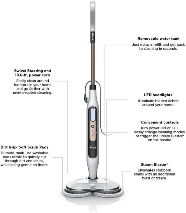 Steam Pickup 3-in-1 Steam Mop Picks Up Debris, Deep Scrubs, & Steam Sanitizes – All At Once, Lightweight Steam Cleaner for Home with Sealed Hard Floors like Hardwood, Tile & Laminate, SD201
