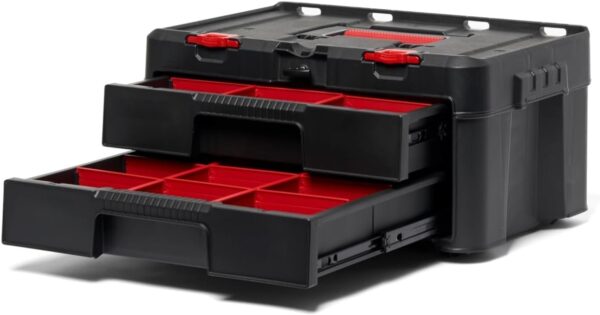 Keter Stack-n-Roll Modular Tools Organizer for Garage Storage and DIY, 3 Piece Resin Rolling Tool Box System for Small Parts