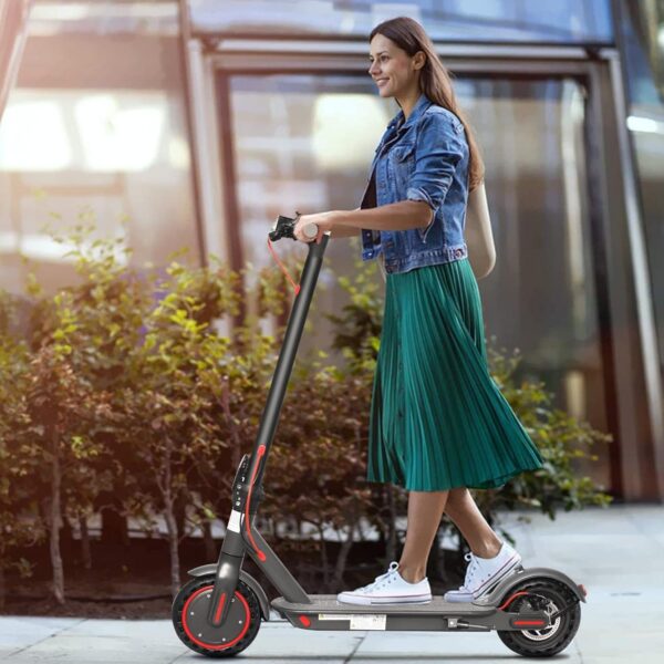 Electric Scooter – 8.5′′ Solid Tires, 350W Motor, Up to 19 MPH and 21-23 Miles Long-Range Portable Foldable Commuting Scooter for Adults with Double Braking System and App
