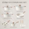 22pcs Pots and Pans Set Nonstick, Cookware Set White Granite Induction Kitchen Cooking Set w/Frying Pans & Saucepans& Grill Pan(PFOS, PFOA Free)