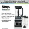 BN801 Professional Plus Kitchen System, 1400 WP, 5 Functions for Smoothies, Chopping, Dough & More with Auto IQ, 72-oz.* Blender Pitcher, 64-oz. Processor Bowl, (2) 24-oz. To-Go Cups, Grey