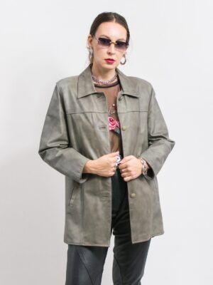Khaki gray leather jacket
