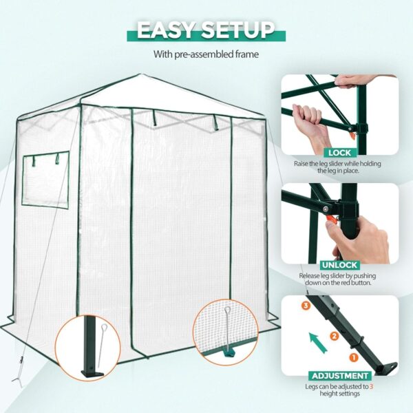 07d4d645aaf44932a1ccc6252227f02a EAGLE PEAK 6×4 Portable Walk-in Greenhouse, Pop-up Indoor Outdoor Garden Green House, Zippered Door and Windows, PE Cover, White