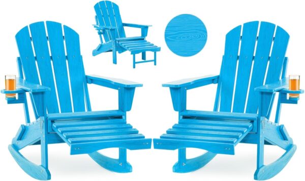 07d5c37e183745f991d3f1c77fa0851f Folding Adirondack Rocking Chair,4-in-1 Multifunctional Patio Chair with Retractable Ottoman, Outdoor Chair Wood Texture, Lawn Chair for Porch, Backyard, Pool(Grey)