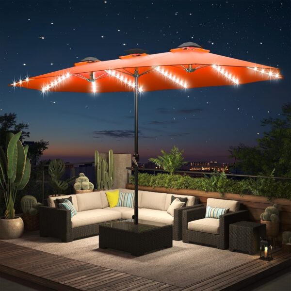 07e3c485df554d0b8ffdaed8a79cac72 15ft Patio Umbrella with Solar Lights, Large Double Umbrella Outdoor, Rectangle 180”x106” Umbrellas with 156 PCS LED Lights and Crank Handle for Backyard Deck Pool Shade in Black(1.9′′ Pole)