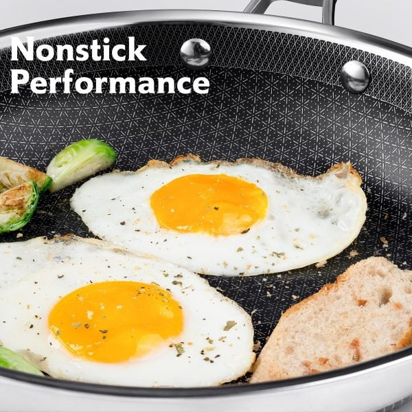 SNOWCLAD Pots and Pans set non stick, 10 pcs Hybrid Stainless Steel Cookware Sets, non stick Frying Pans