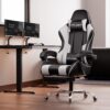 Gaming Chair, Computer Chair with Footrest and Lumbar Support, Height Adjustable Game Chair with 360°-Swivel Seat and Headrest and for Office or Gaming (Faux Leather, Black)