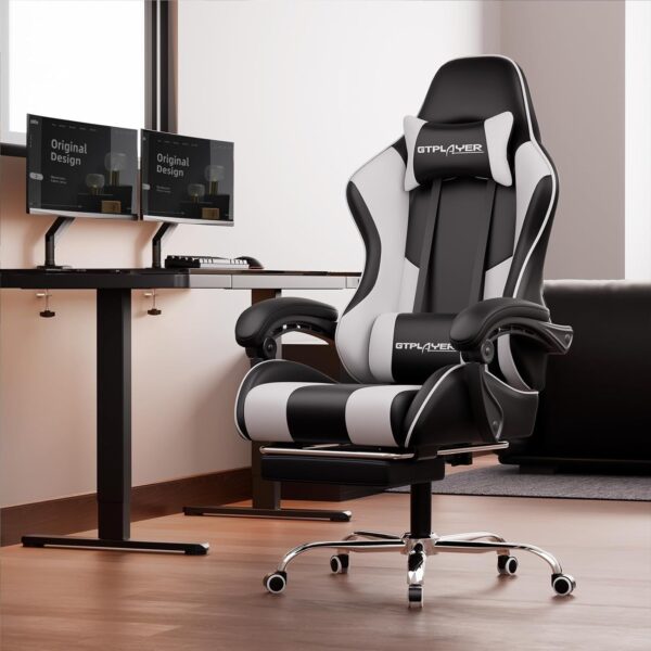 08138da12b9d47d58014fc0c934597ba Gaming Chair, Computer Chair with Footrest and Lumbar Support, Height Adjustable Game Chair with 360°-Swivel Seat and Headrest and for Office or Gaming (Faux Leather, Black)