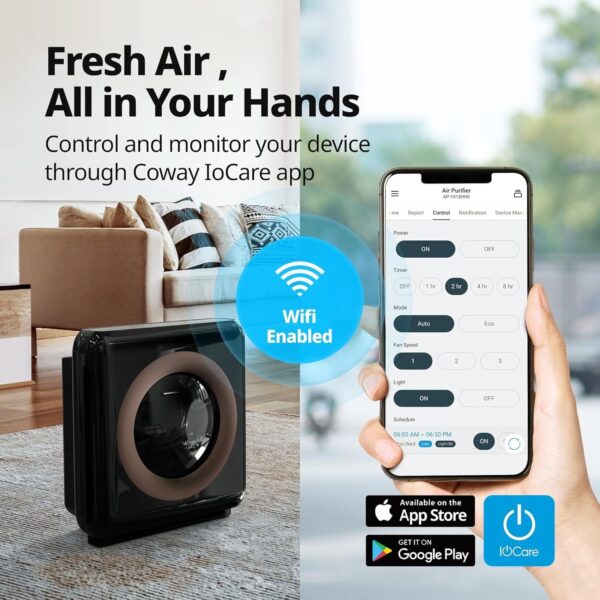Airmega AP-1512HH(W) True HEPA Purifier with Air Quality Monitoring, Auto, Timer, Filter Indicator, and Eco Mode, 16.8 x 18.3 x 9.7, White
