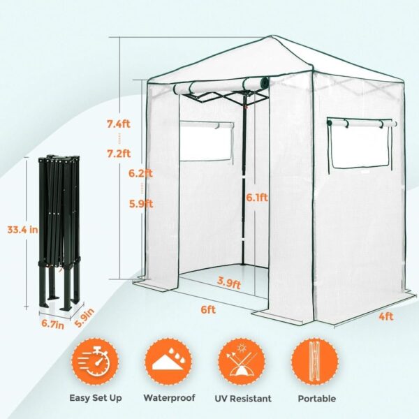 08eeb08fde194264946ba1ea578c4267 EAGLE PEAK 6×4 Portable Walk-in Greenhouse, Pop-up Indoor Outdoor Garden Green House, Zippered Door and Windows, PE Cover, White