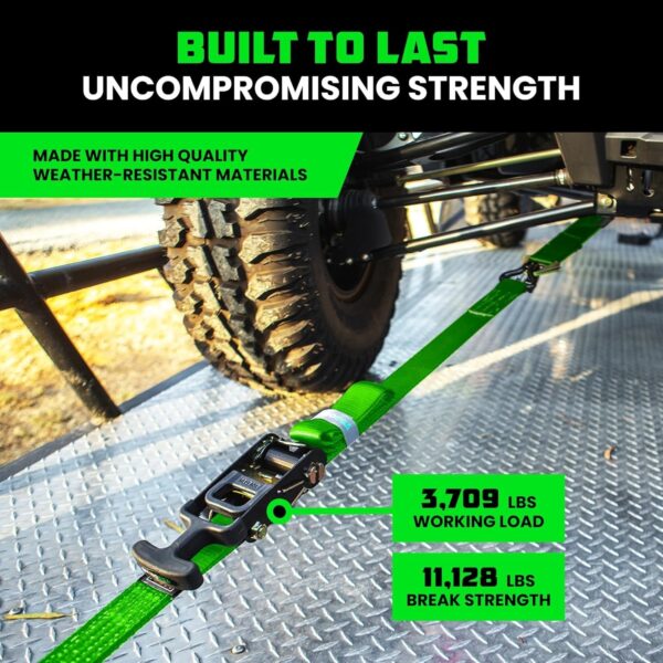 08f2280e2fd64a4ab382bb55fcb3dd19 Car Tie Down Straps for Trailers with J Hooks (4-Pack) – 2 Inch x 8 Feet (10,000lb Break Strength) – Heavy Duty T-Handle Car Hauler Tire Straps for Trailer & UTV with Axle Straps – Black