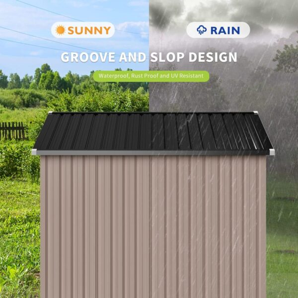 091f2937e99440ec8570a314266664fd Aoxun 6.2×4 FT Shed Outdoor Storage Shed Metal Garden Shed with Lockable Doors & Slooping Roof Tool Shed Bike Shed for Backyard, Patio, Poolside (Brown)