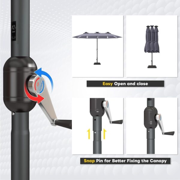 0924780a7cfe4217892867b4099e0920 15ft Patio Umbrella with Solar Lights, Large Double Umbrella Outdoor, Rectangle 180”x106” Umbrellas with 156 PCS LED Lights and Crank Handle for Backyard Deck Pool Shade in Black(1.9′′ Pole)