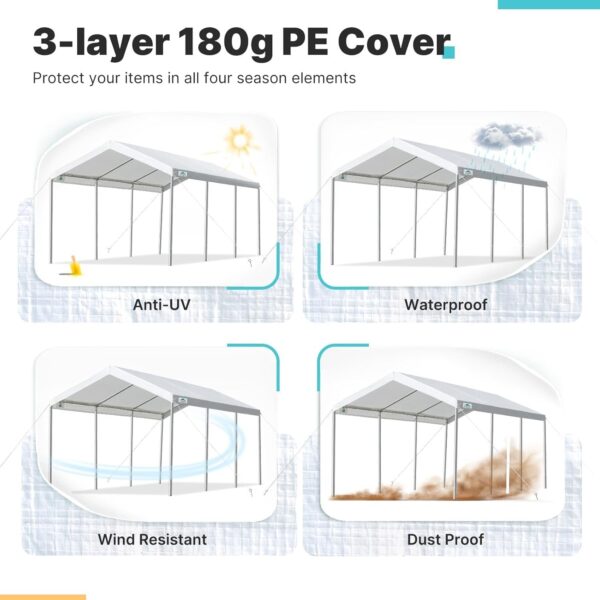 ADVANCE OUTDOOR 10×20 ft Heavy Duty Carport Potable Car Canopy Garage Party Tent Boat Shelter, Adjustable Height from 9.5 ft to 11 ft, Beige