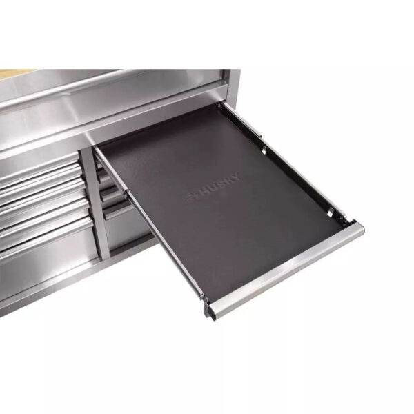 098828d20dd24f92b9e24ac094aa6ba3 72 in 18-Drawer 24 in. D Mobile Workbench with Solid Wood Top Stainless Steel